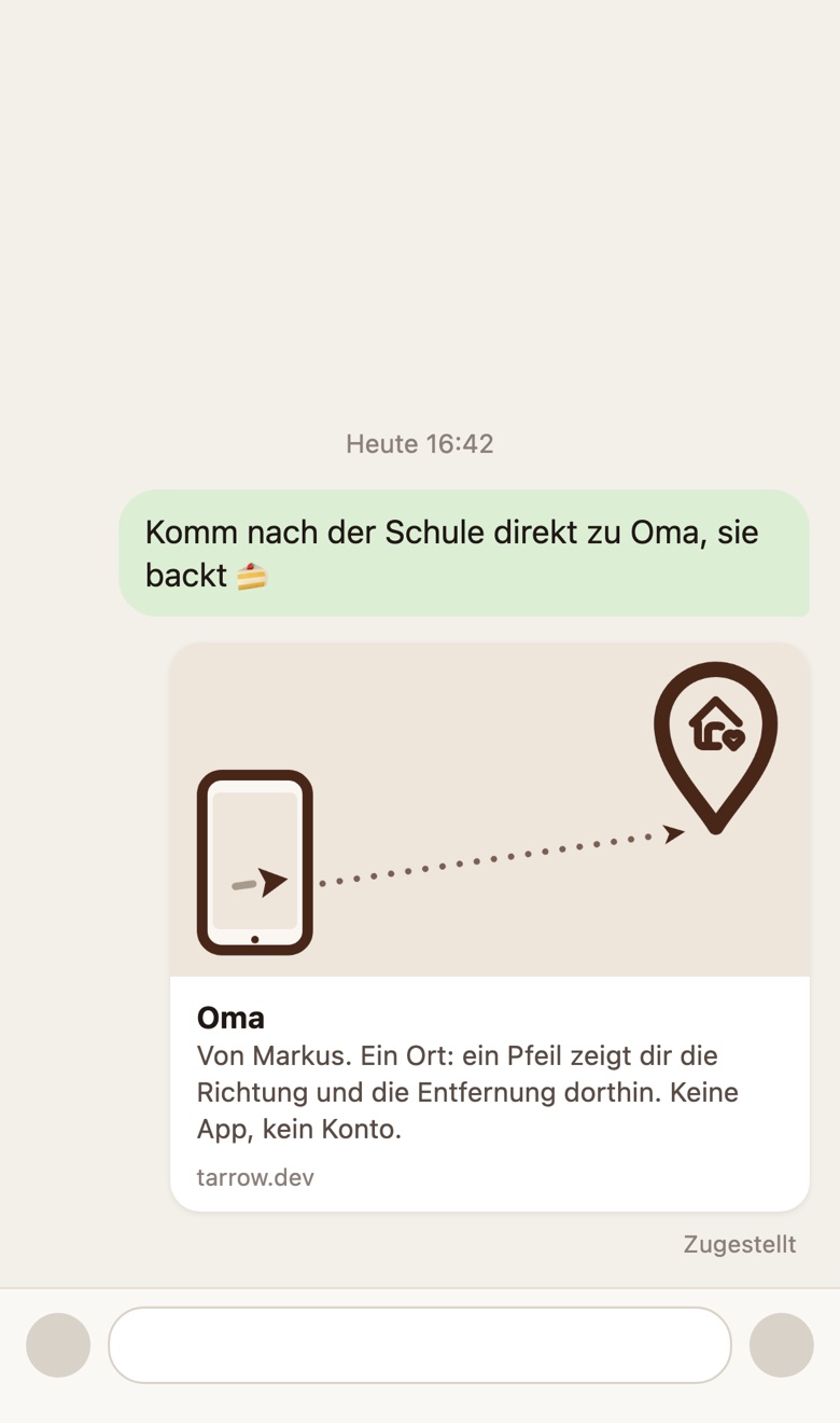 Eine Chatnachricht mit dem Link und seiner Vorschau: Grandma, ein Pfeil, keine App nötig